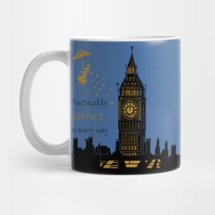 Practically Perfect in Every Way, Mary Poppins and Big Ben Linocut Silhouette Mug